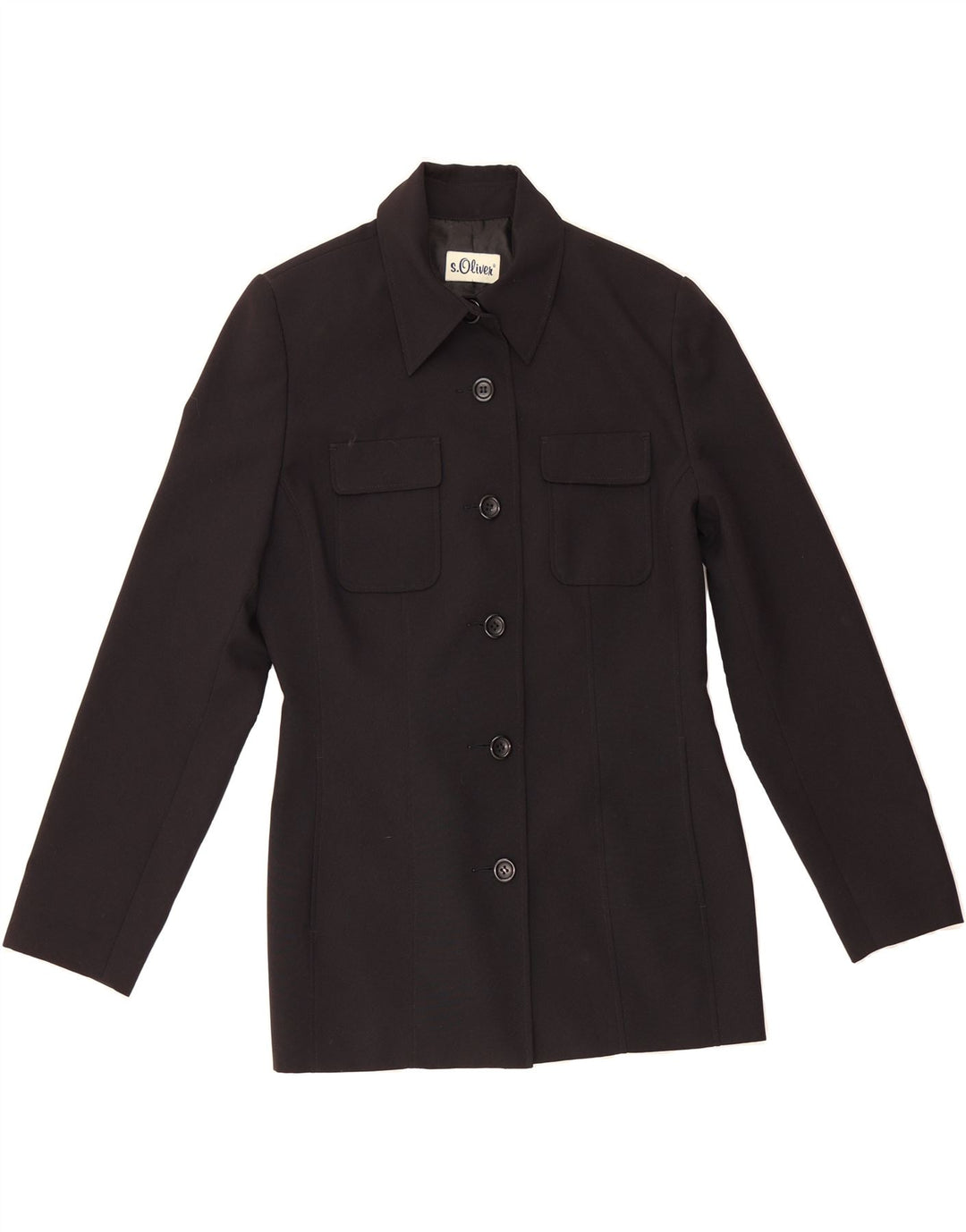 S.OLIVER Womens 6 Button Blazer Jacket UK 14 Medium Black Polyester Vintage S.Oliver and Second-Hand S.Oliver from Messina Hembry 