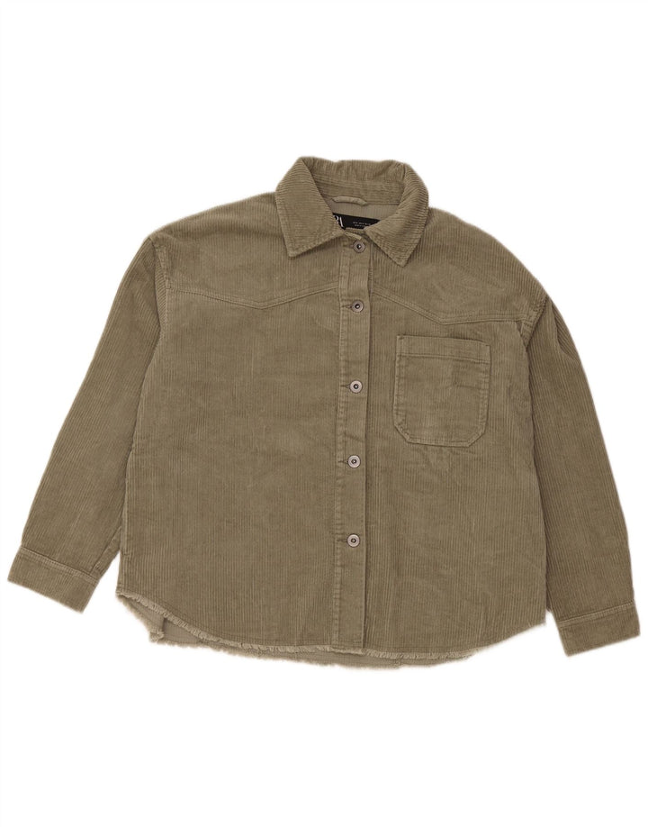 ZARA Womens Oversized Corduroy Shirt UK 10 Small Green Cotton