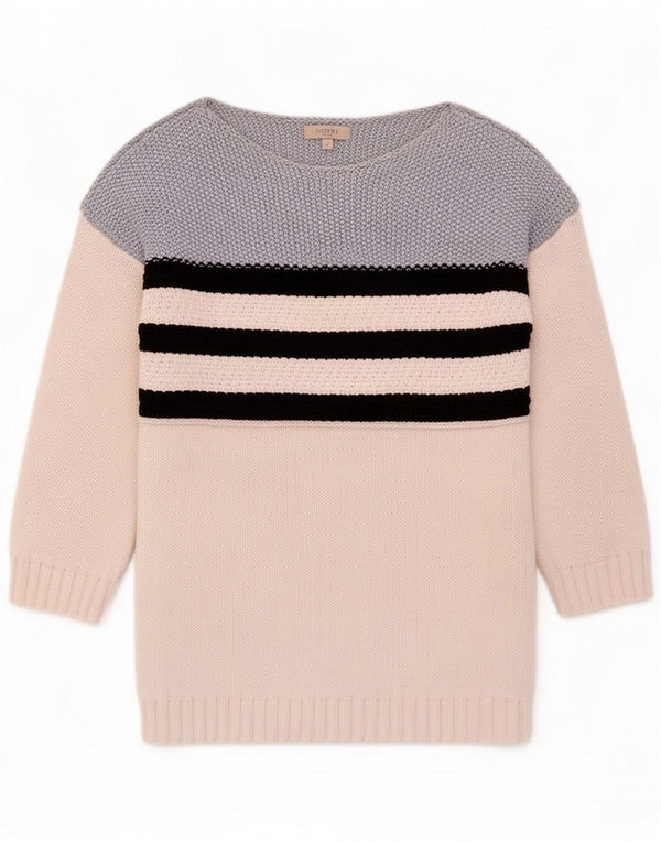 Hobbs Womens 3/4 Sleeve Boat Neck Jumper Sweater UK 10 Small White Striped