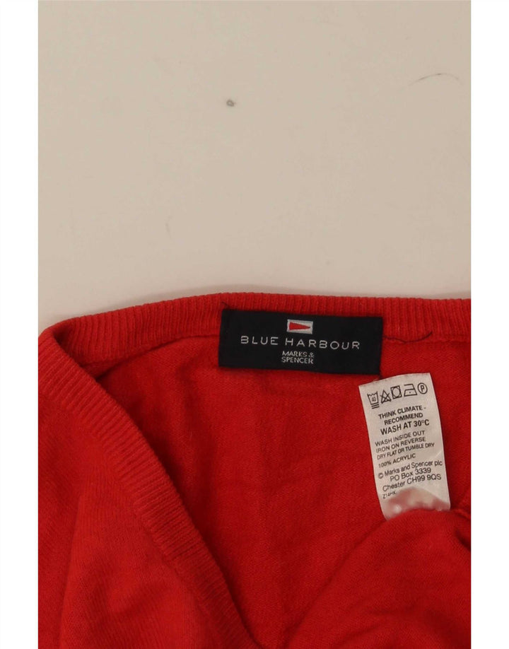 Marks & Spencer Mens Blue Harbour V-Neck Jumper Sweater Large Red Acrylic