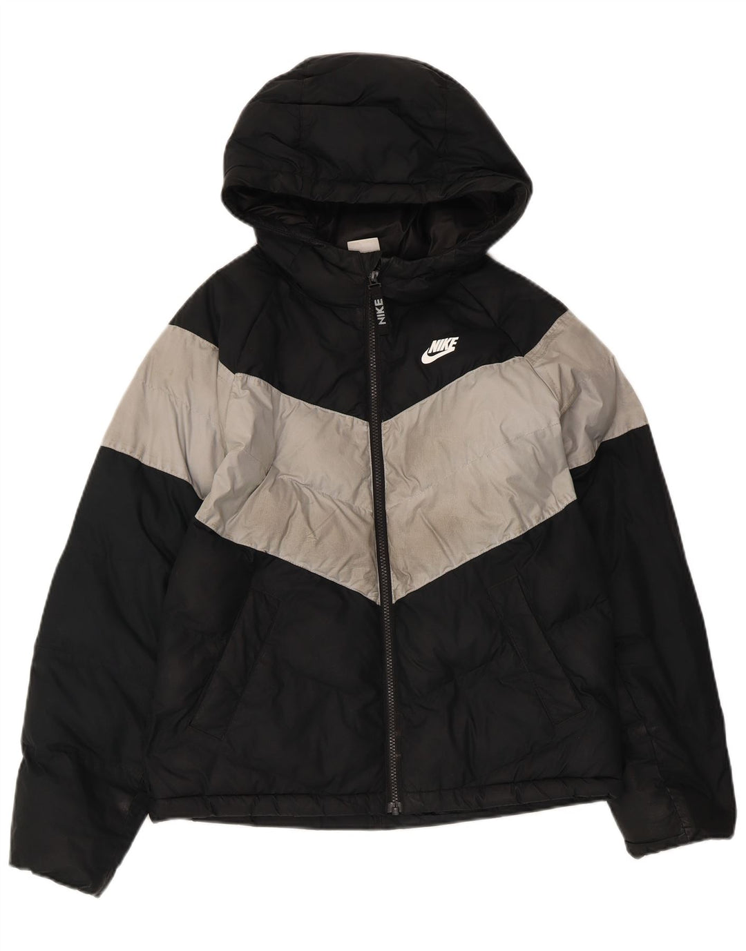 Nike Boys Hooded Padded Jacket 12-13 Years Large Black Colourblock