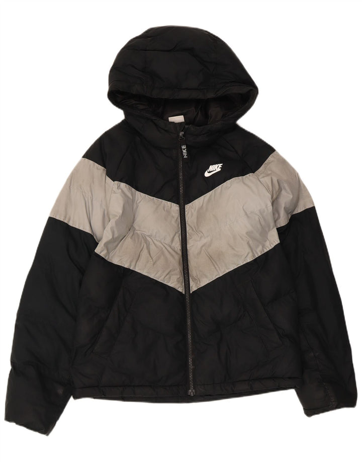 Nike Boys Hooded Padded Jacket 12-13 Years Large Black Colourblock