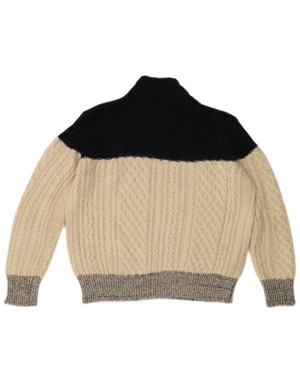 Slam Womens Turtle Neck Jumper Sweater UK 14 Medium Off White Colourblock
