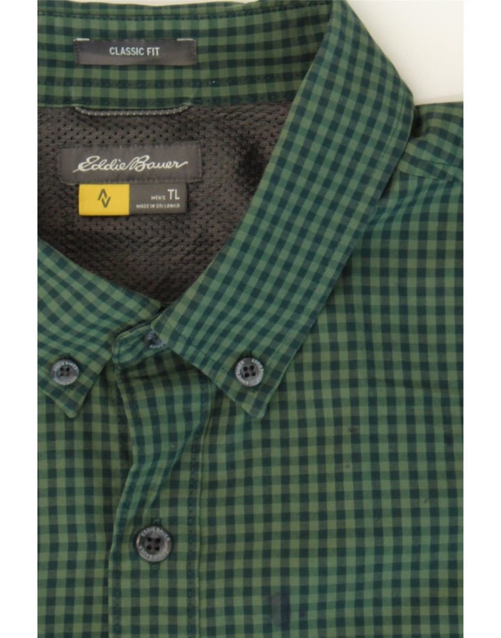 EDDIE BAUER Mens Classic Fit Shirt Large Green Check Polyester Vintage Eddie Bauer and Second-Hand Eddie Bauer from Messina Hembry 