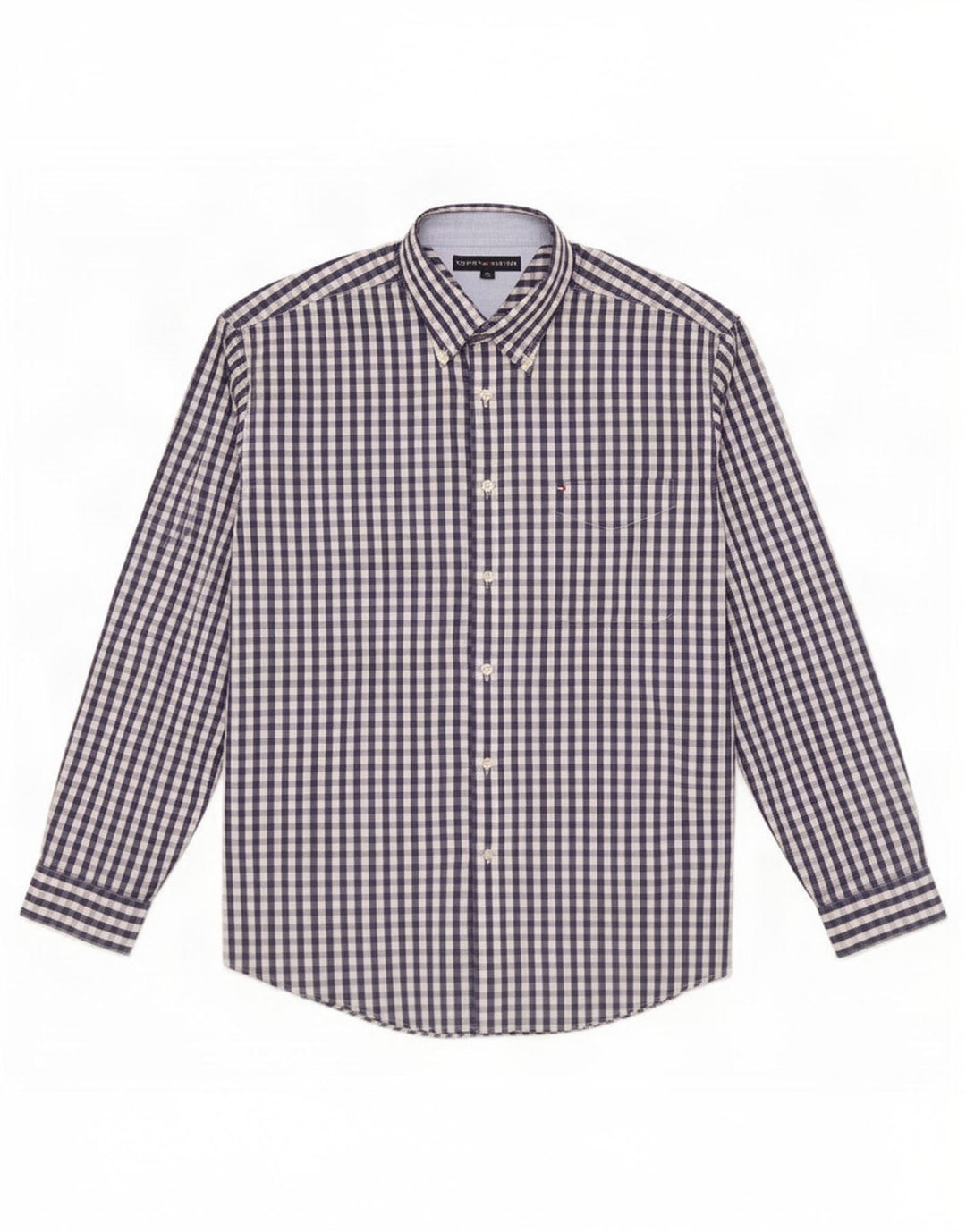 Tommy Hilfiger Mens Shirt XL Navy Blue Gingham Cotton