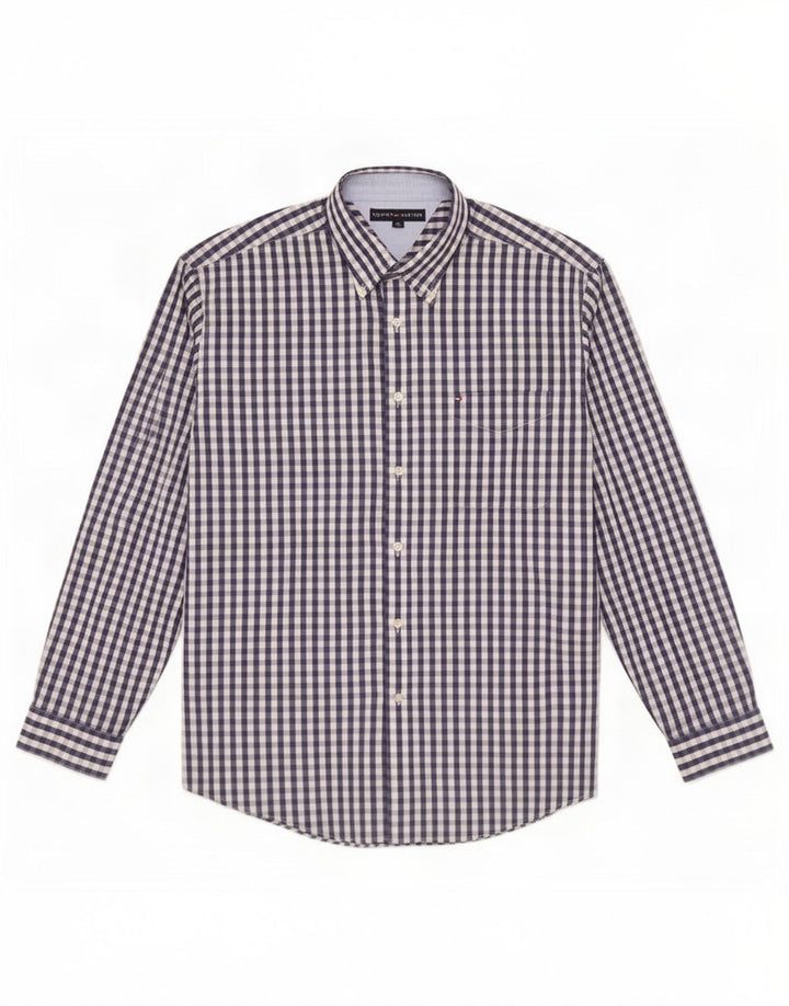 Tommy Hilfiger Mens Shirt XL Navy Blue Gingham Cotton