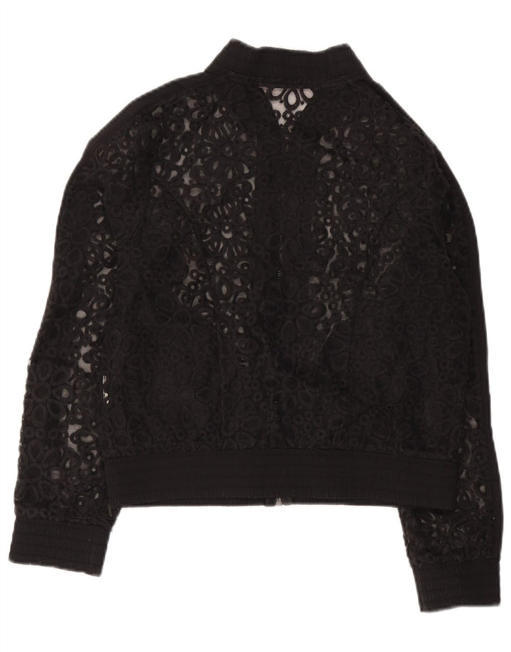 Fornarina Womens Lace Bomber Jacket UK 12 Medium Black Floral