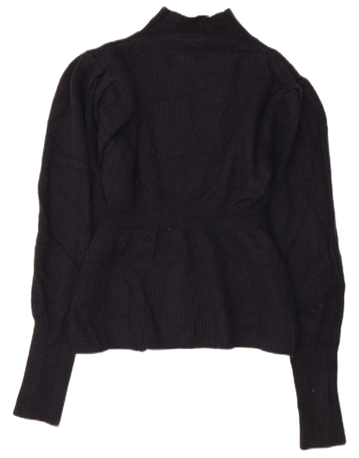 Topshop Womens Crop Turtle Neck Jumper Sweater UK 12 Medium Navy Blue Nylon