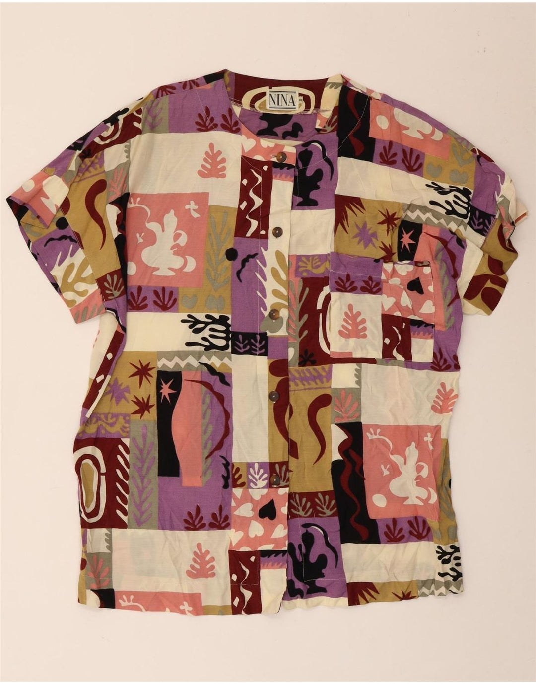 Nina Womens Short Sleeve Shirt Blouse UK 18 XL Multicoloured Patchwork
