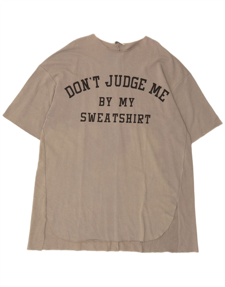 Zara Womens Oversized Graphic T-Shirt Dress UK 14 Medium Grey Cotton