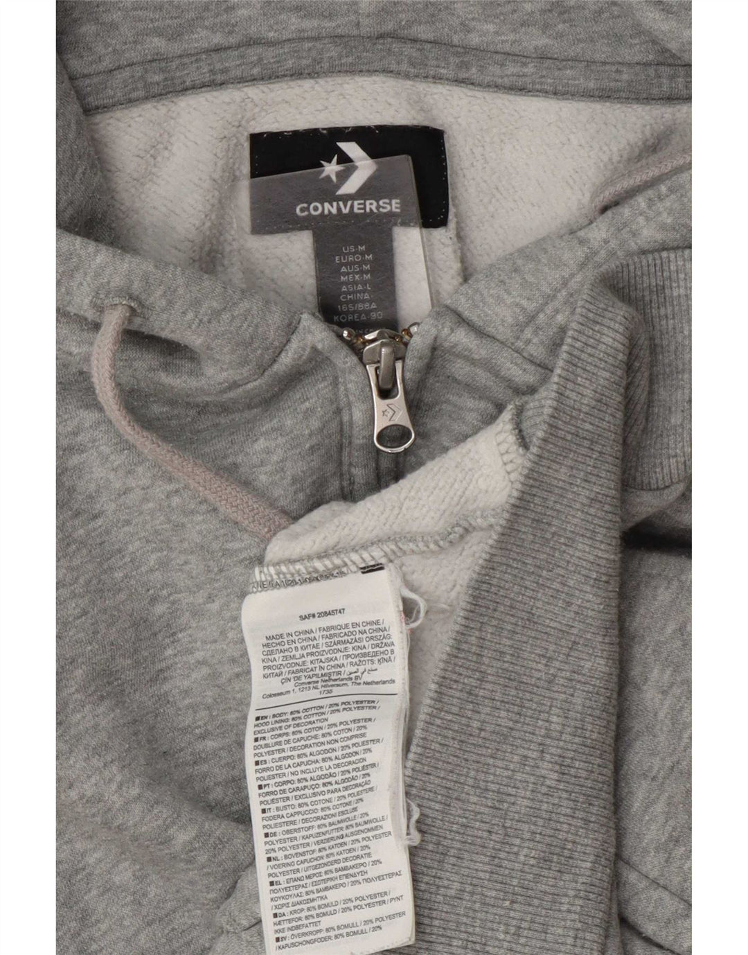 Converse Womens Zip Hoodie Sweater UK 14 Medium Grey Flecked Cotton