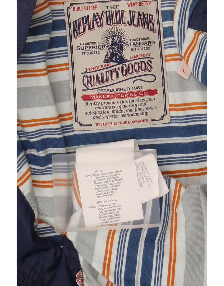 Replay Mens Graphic Bomber Jacket UK 40 Large Navy Blue Polyamide