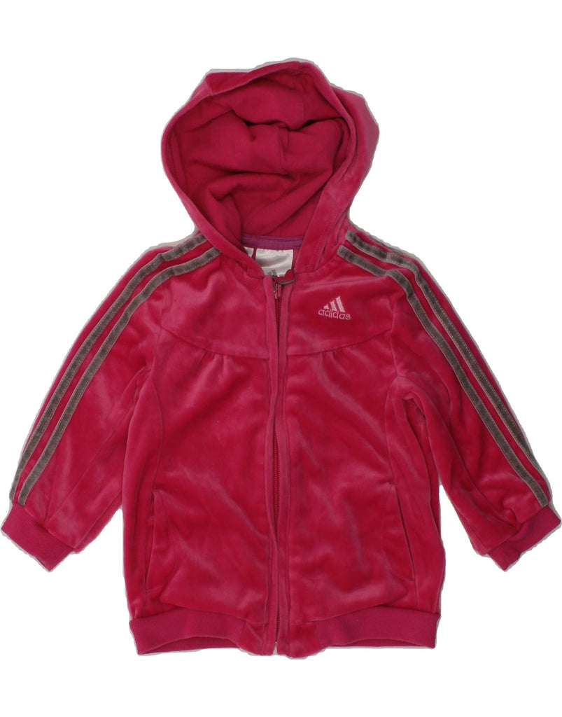 ADIDAS Baby Girls Zip Hoodie Sweater 6-9 Months Red Polyester | Vintage Adidas | Thrift | Second-Hand Adidas | Used Clothing | Messina Hembry 