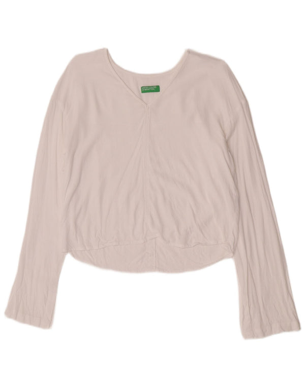 Benetton Womens Crop Top Long Sleeve UK 10 Small White Viscose