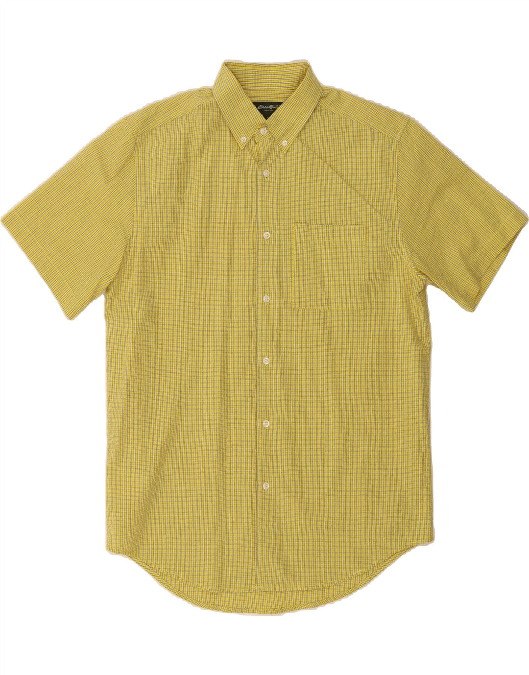 EDDIE BAUER Mens Seattle Short Sleeve Shirt Medium Yellow Check Cotton Vintage Eddie Bauer and Second-Hand Eddie Bauer from Messina Hembry 
