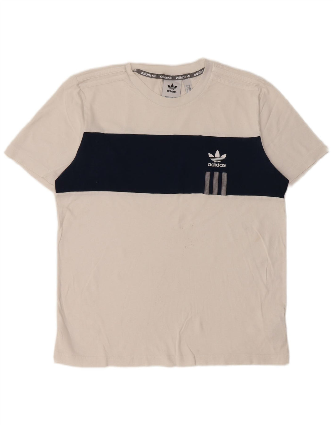 Adidas Mens T-Shirt Top Small White Colourblock Cotton