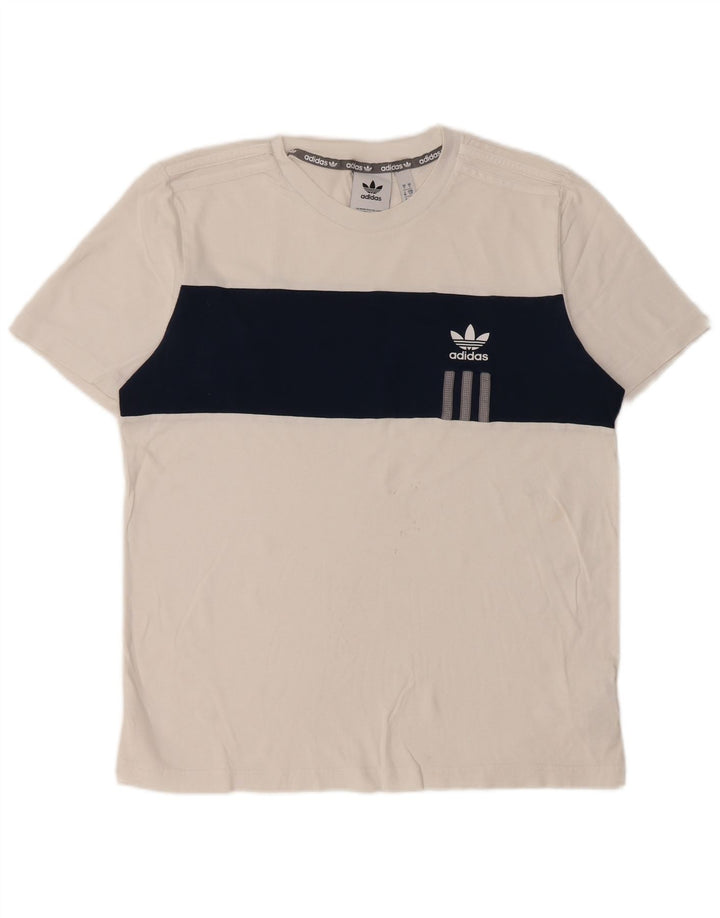 Adidas Mens T-Shirt Top Small White Colourblock Cotton