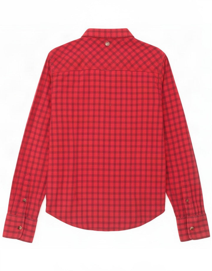 Superdry Womens Flannel Shirt UK 12 Medium Red Gingham Cotton