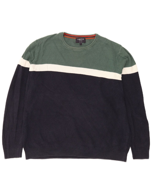 Marks & Spencer Mens Crew Neck Jumper Sweater Large Navy Blue Colourblock