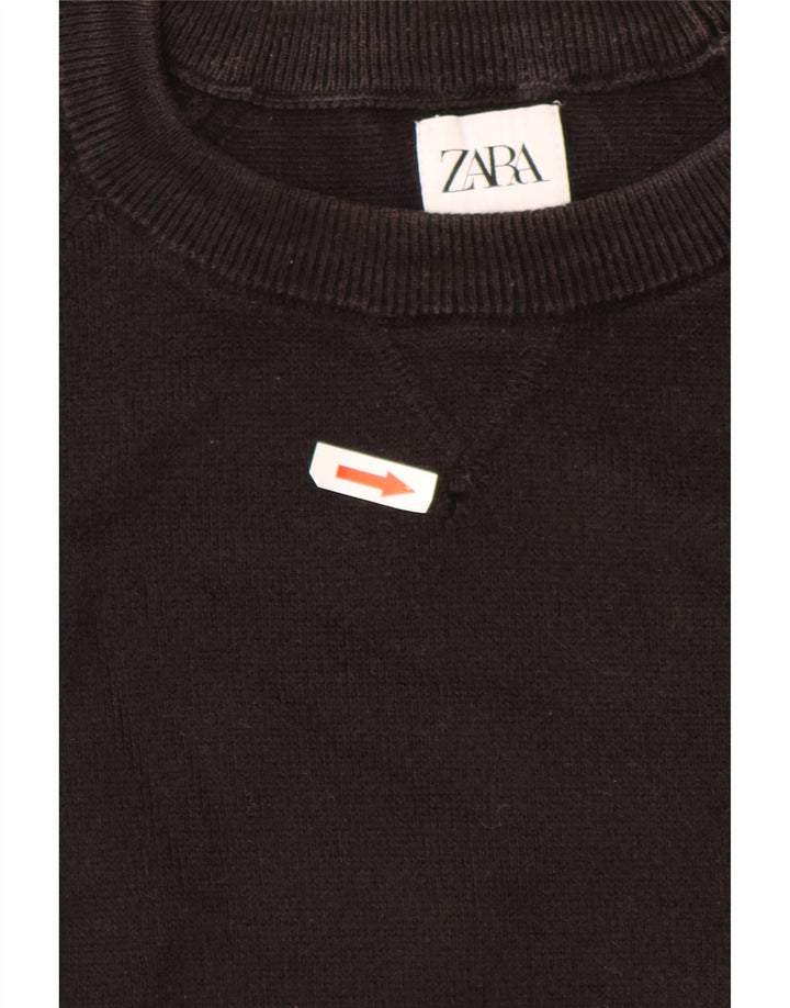 ZARA Mens Crew Neck Jumper Sweater Medium Brown Cotton