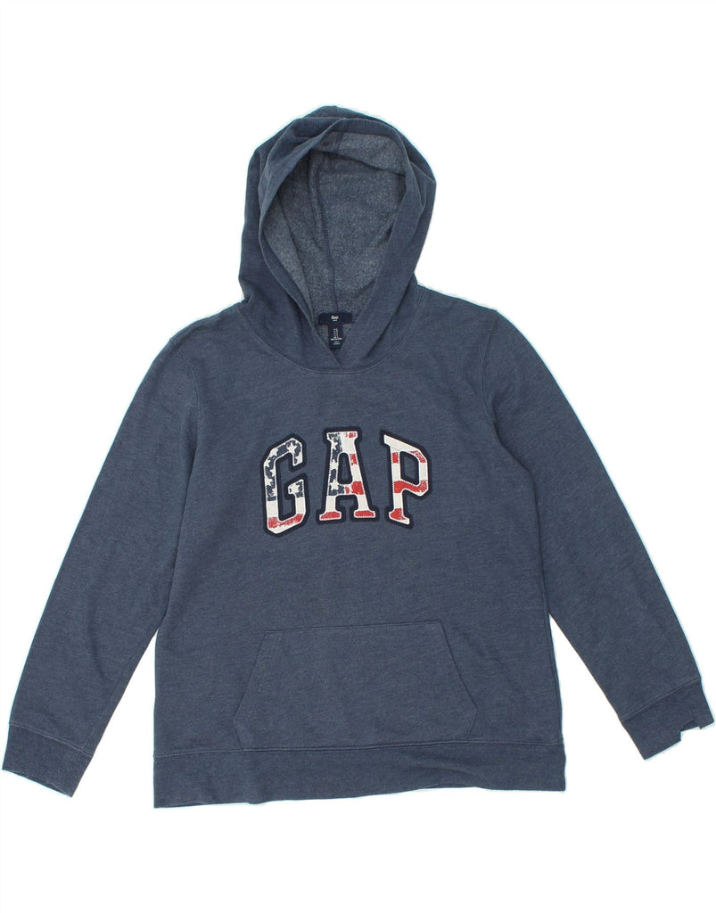 GAP Womens Graphic Hoodie Jumper UK 16 Large Navy Blue Cotton | Vintage Gap | Thrift | Second-Hand Gap | Used Clothing | Messina Hembry 