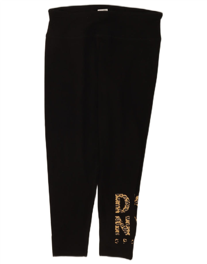 Dkny Womens Graphic Leggings UK 14 Large  Black Cotton