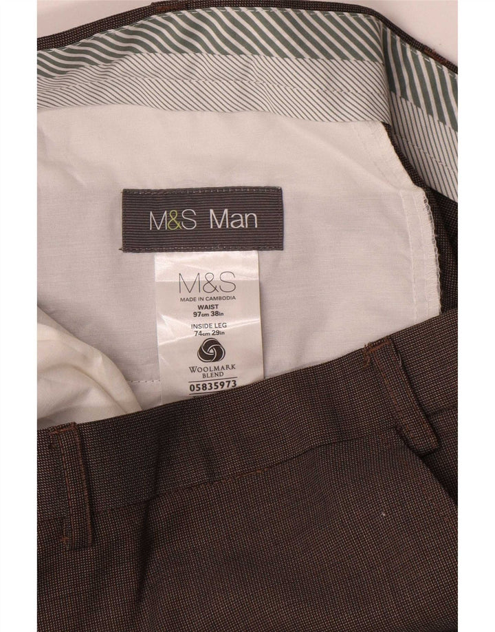 Marks & Spencer Mens Straight Suit Trousers W38 L29 Brown Wool