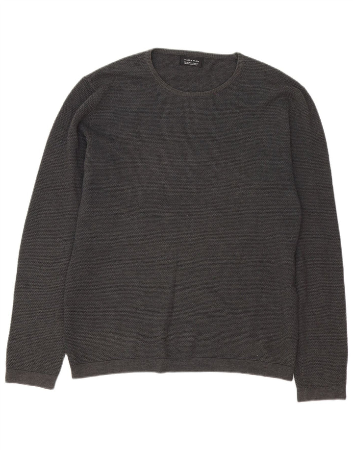 Zara Mens Crew Neck Jumper Sweater Large Grey