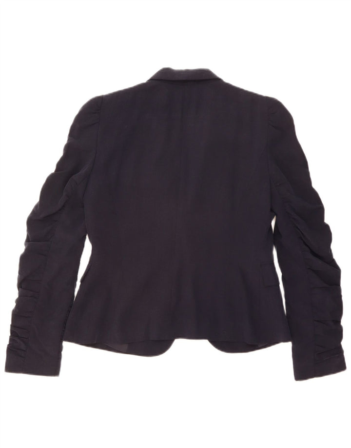 Zara Womens 1 Button Blazer Jacket UK 12 Medium Navy Blue Lyocell