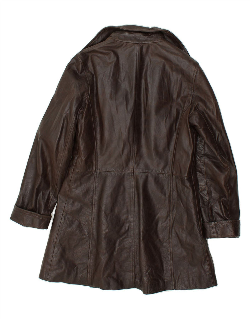 MIDWAY Womens Leather Coat IT 48 XL Brown Leather | Vintage Midway | Thrift | Second-Hand Midway | Used Clothing | Messina Hembry 