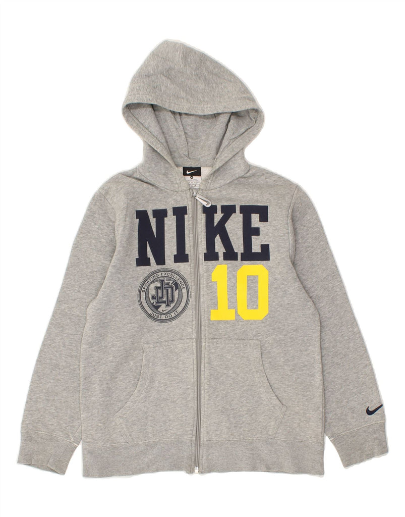 NIKE Boys Graphic Zip Hoodie Sweater 10-11 Years Medium  Grey Cotton Vintage Nike and Second-Hand Nike from Messina Hembry 