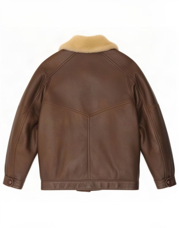 Vintage Mens Shearling Jacket IT 50 Large Brown Leather