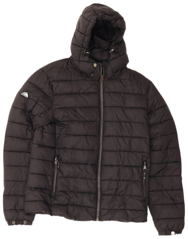 Superdry Mens Hooded Padded Jacket UK 40 Large Black Nylon