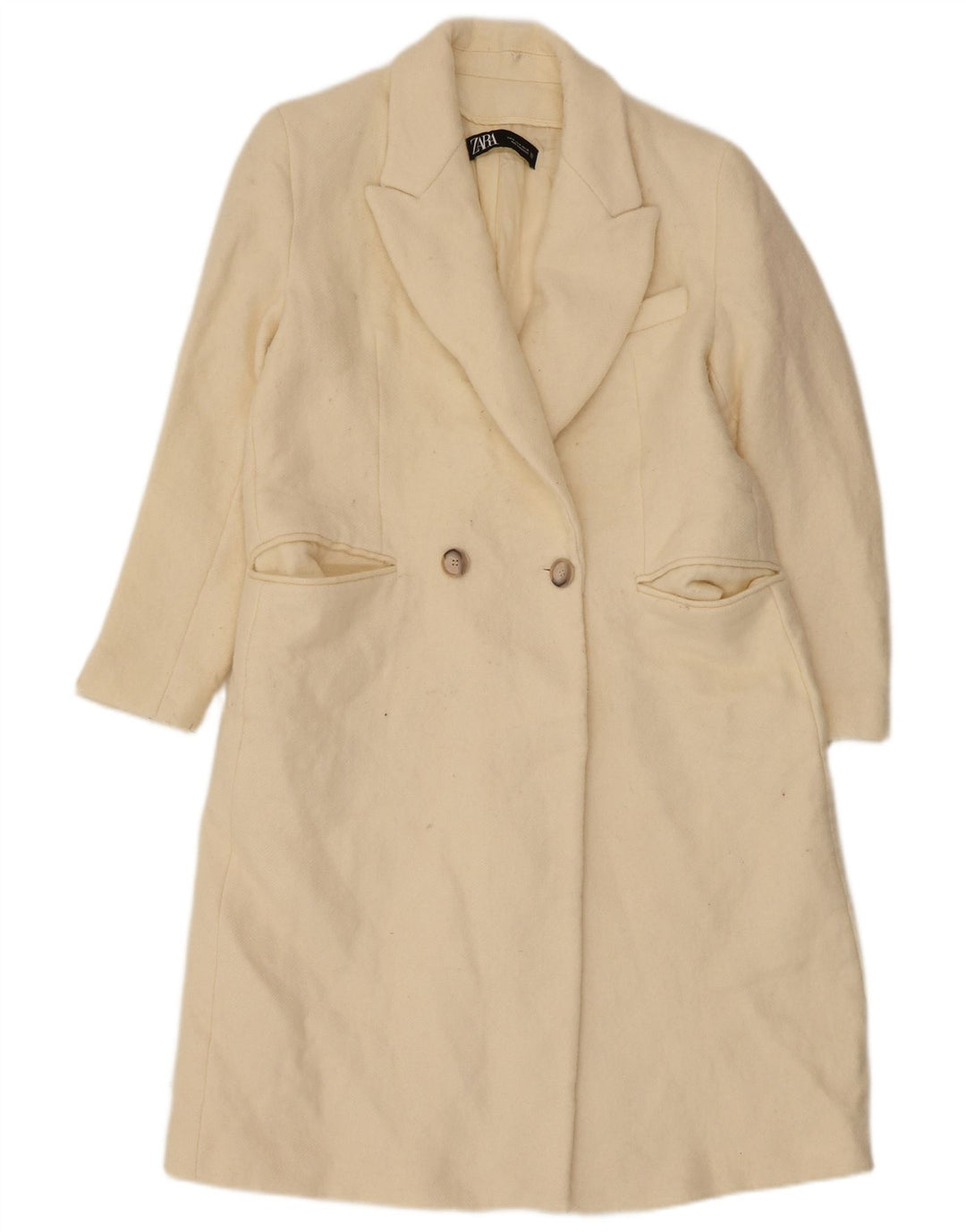 Zara Womens Double Breasted Coat UK 14 Medium Off White Wool