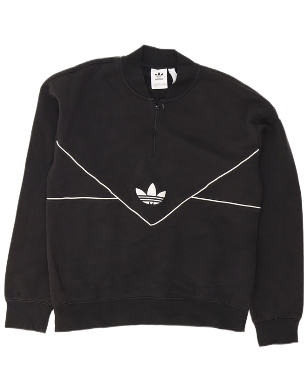 Adidas Mens Zip Neck Sweatshirt Jumper Medium Black Cotton