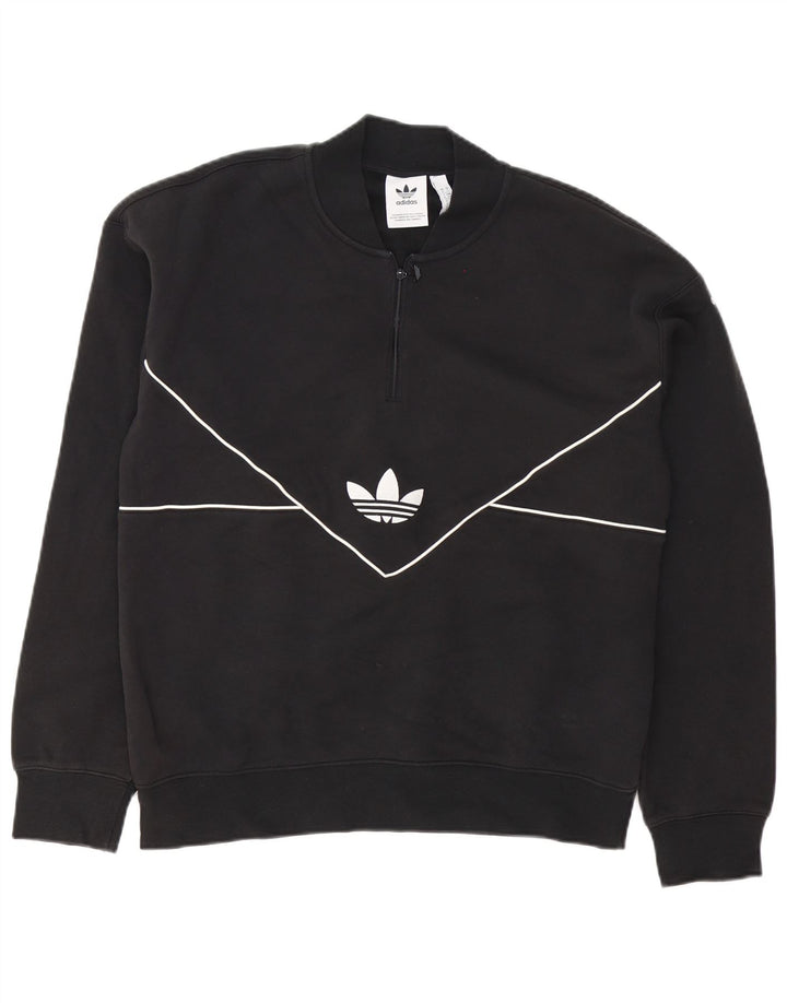 Adidas Mens Zip Neck Sweatshirt Jumper Medium Black Cotton