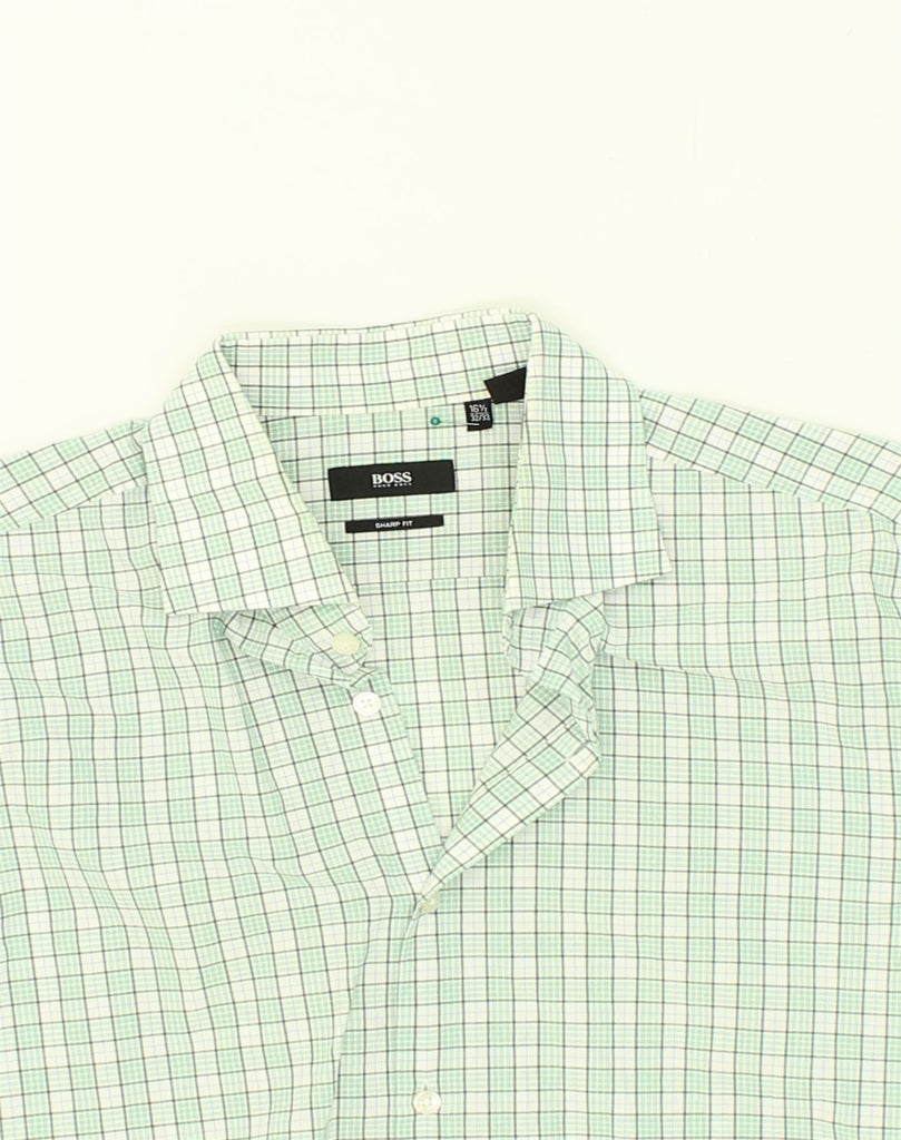 HUGO BOSS Mens Sharp Fit Shirt Size 16 1/2 Large Green Check Cotton | Vintage Hugo Boss | Thrift | Second-Hand Hugo Boss | Used Clothing | Messina Hembry 