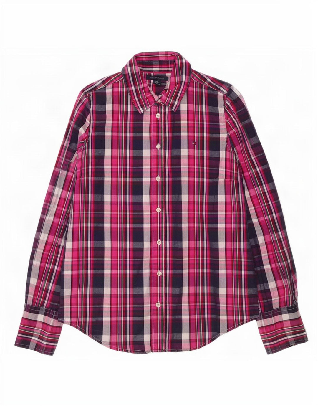 Tommy Hilfiger Womens Shirt UK 10 Small Pink Check Cotton
