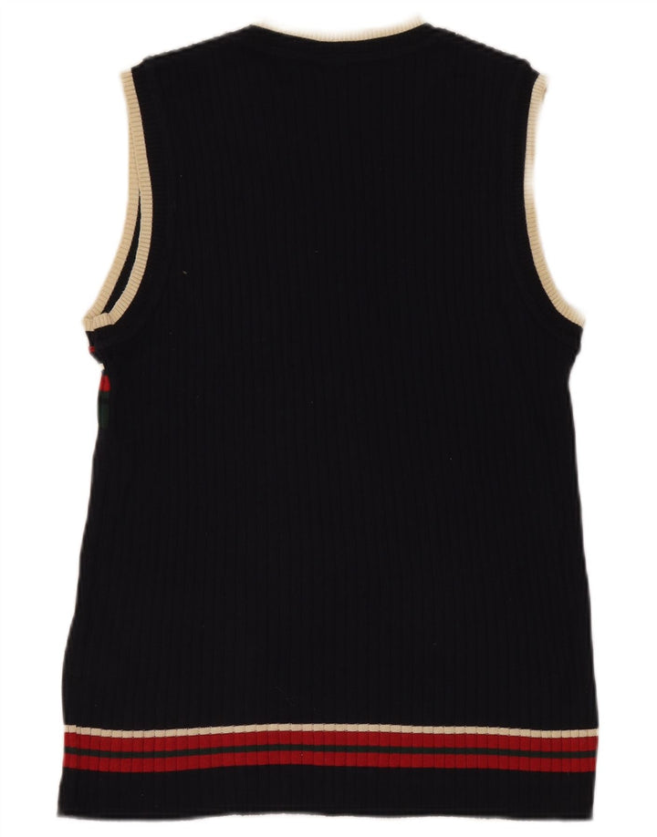 Vintage Womens Vest Tank Top UK 14 Large Black Striped Cotton