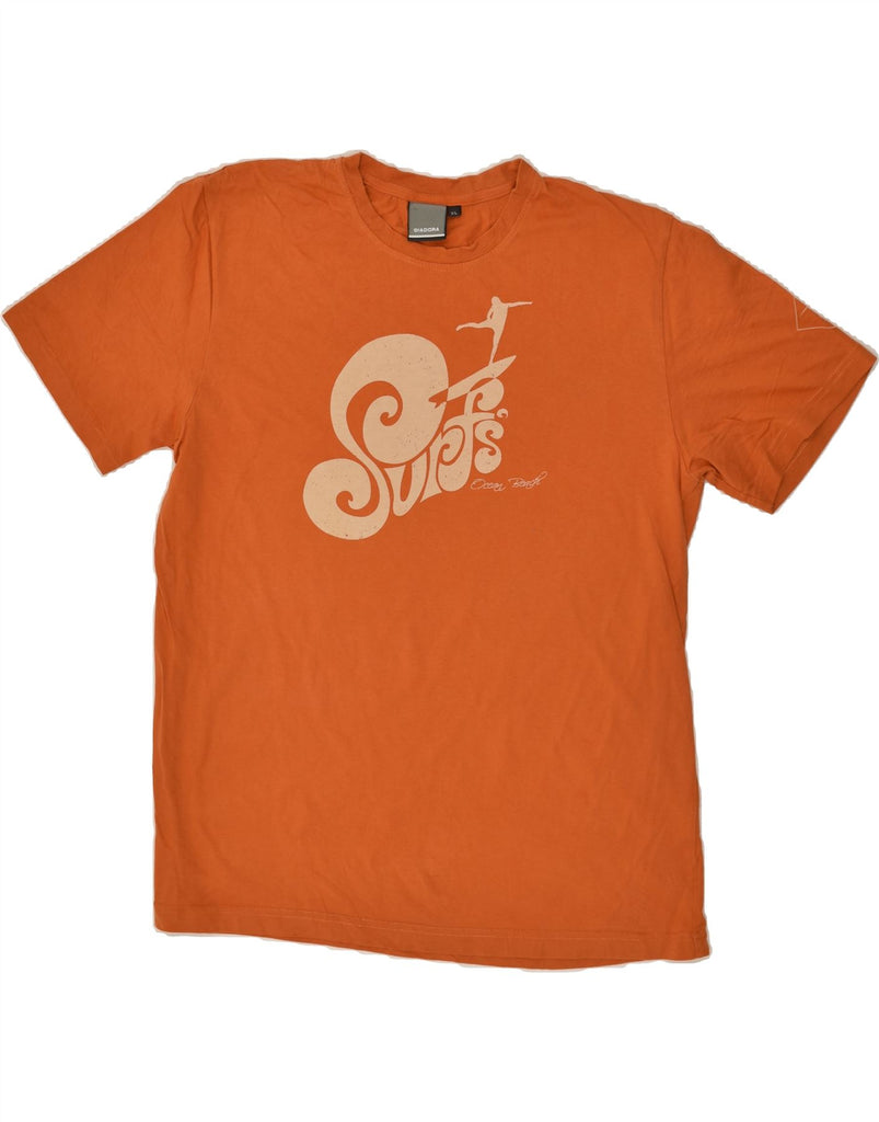 DIADORA Mens Slim Graphic T-Shirt Top XL Orange Cotton | Vintage Diadora | Thrift | Second-Hand Diadora | Used Clothing | Messina Hembry 
