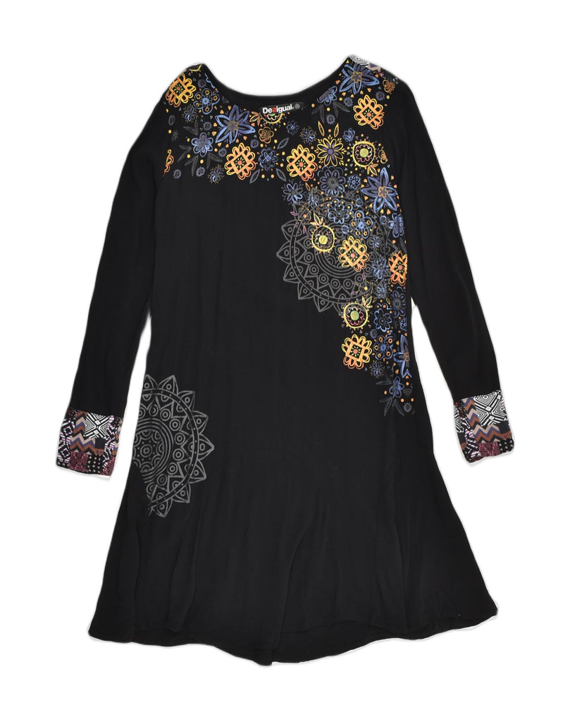 DESIGUAL Womens Long Sleeve A-Line Dress EU 40 Medium Black Floral | Vintage Desigual | Thrift | Second-Hand Desigual | Used Clothing | Messina Hembry 