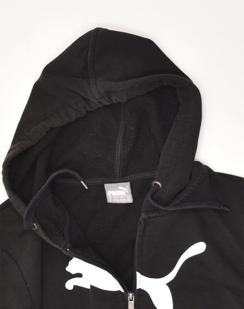 PUMA Mens Graphic Zip Hoodie Sweater XS Black Cotton | Vintage Puma | Thrift | Second-Hand Puma | Used Clothing | Messina Hembry 