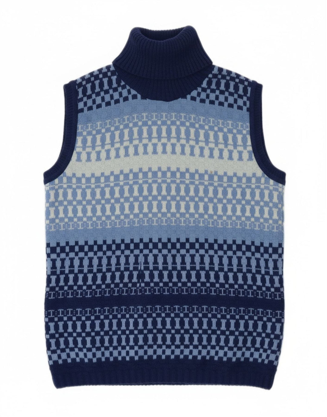 Redok Womens Crop Roll Neck Vest Tank Top UK 12 Medium Blue Geometric