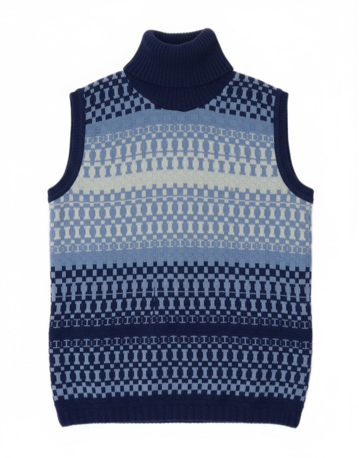 Redok Womens Crop Roll Neck Vest Tank Top UK 12 Medium Blue Geometric