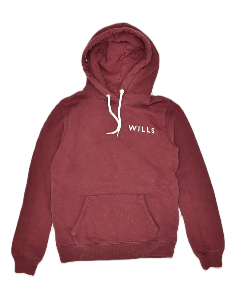 JACK WILLS Womens Graphic Hoodie Jumper UK 4 XS Maroon Cotton | Vintage Jack Wills | Thrift | Second-Hand Jack Wills | Used Clothing | Messina Hembry 