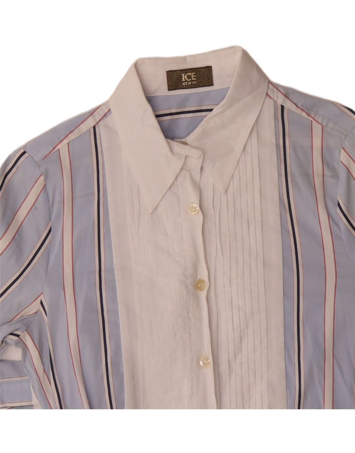 Iceberg Womens Shirt UK 10 Small Blue Striped Cotton
