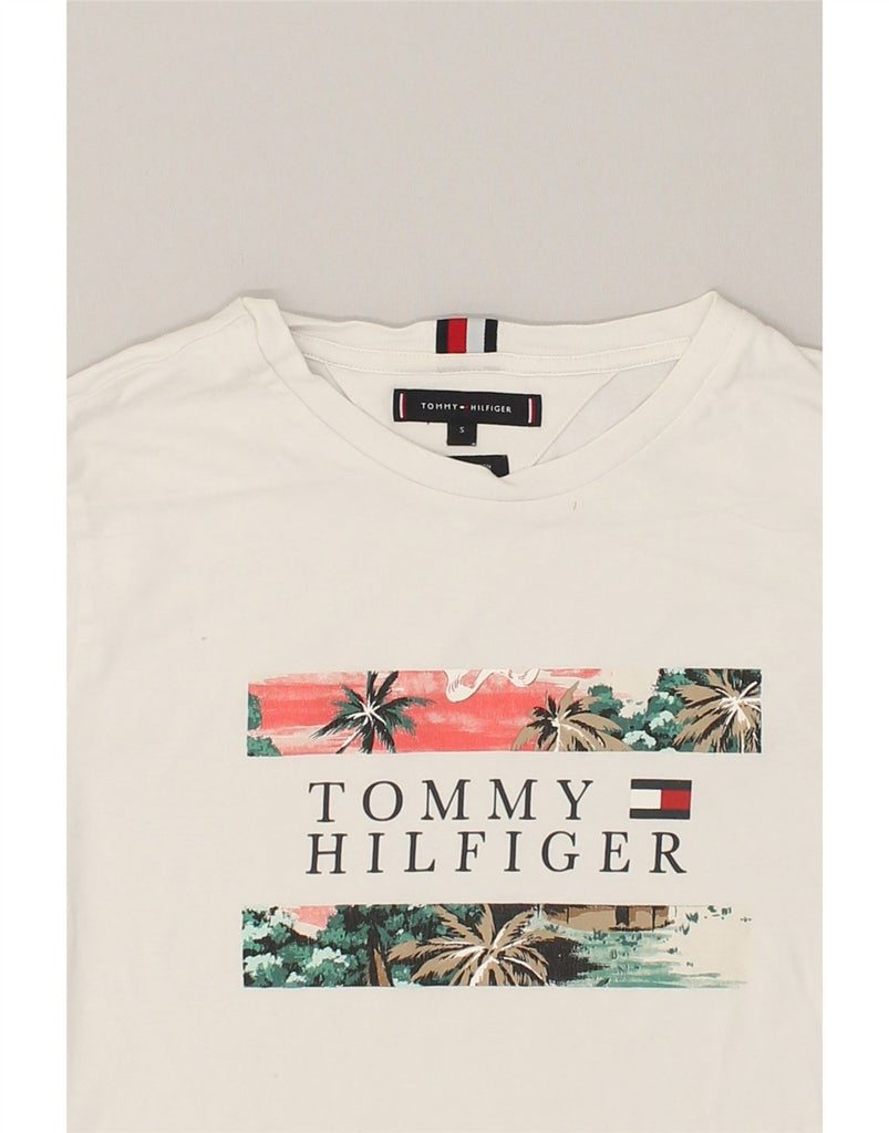 TOMMY HILFIGER Womens Graphic T-Shirt Top UK 10 Small White Cotton | Vintage Tommy Hilfiger | Thrift | Second-Hand Tommy Hilfiger | Used Clothing | Messina Hembry 