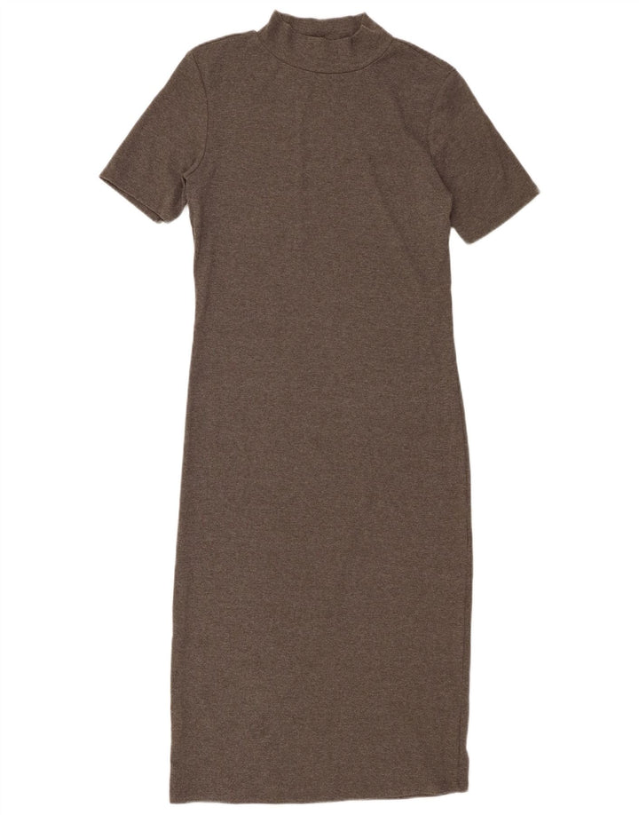 Zara Womens Short Sleeves Bodycon Dress UK 14 Large Grey Polyester