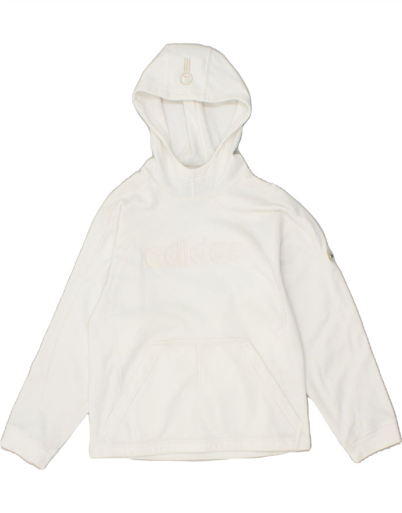 ADIDAS Boys Graphic Hoodie Jumper 9-10 Years Medium White Polyester | Vintage Adidas | Thrift | Second-Hand Adidas | Used Clothing | Messina Hembry 