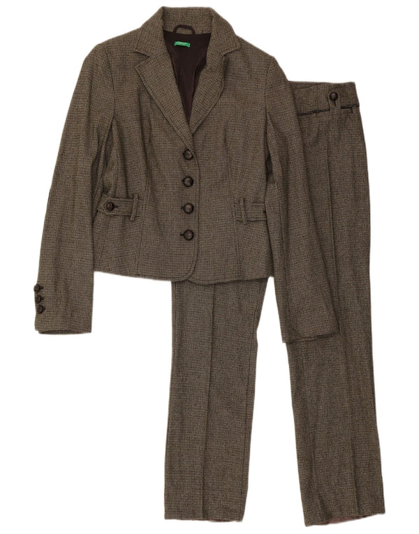 Benetton Womens 2 Piece Suit IT 44 Medium W32 L31 Green Houndstooth